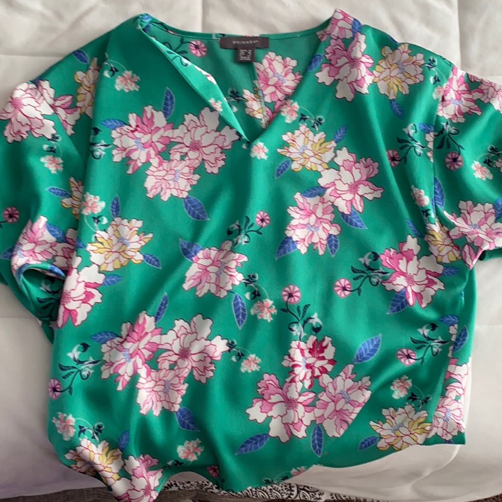 Green floral blouse
